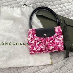 Longchamp Pink and Black Floral Shoulder Bag